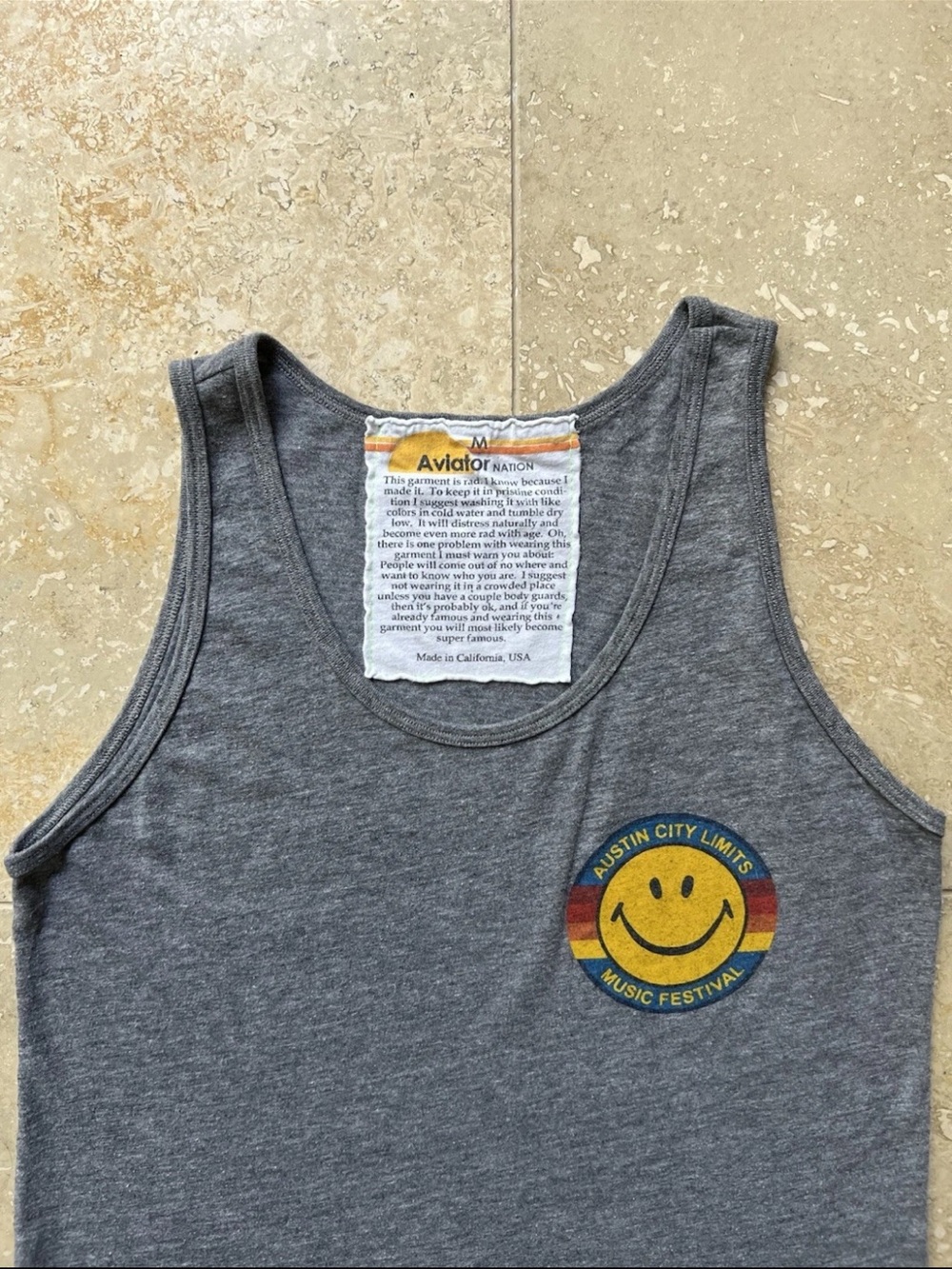 Aviator Nation Austin City Limits Music Festival Gray Tank Top Shirt Size Medium - Picture 3 of 3